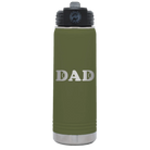 Laser etched olive green 20 oz vacuum insulated water bottle with 'Tennis Dad' design