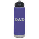 Laser etched purple 20 oz vacuum insulated water bottle with 'Tennis Dad' design