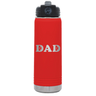 Laser etched red 20 oz vacuum insulated water bottle with 'Tennis Dad' design