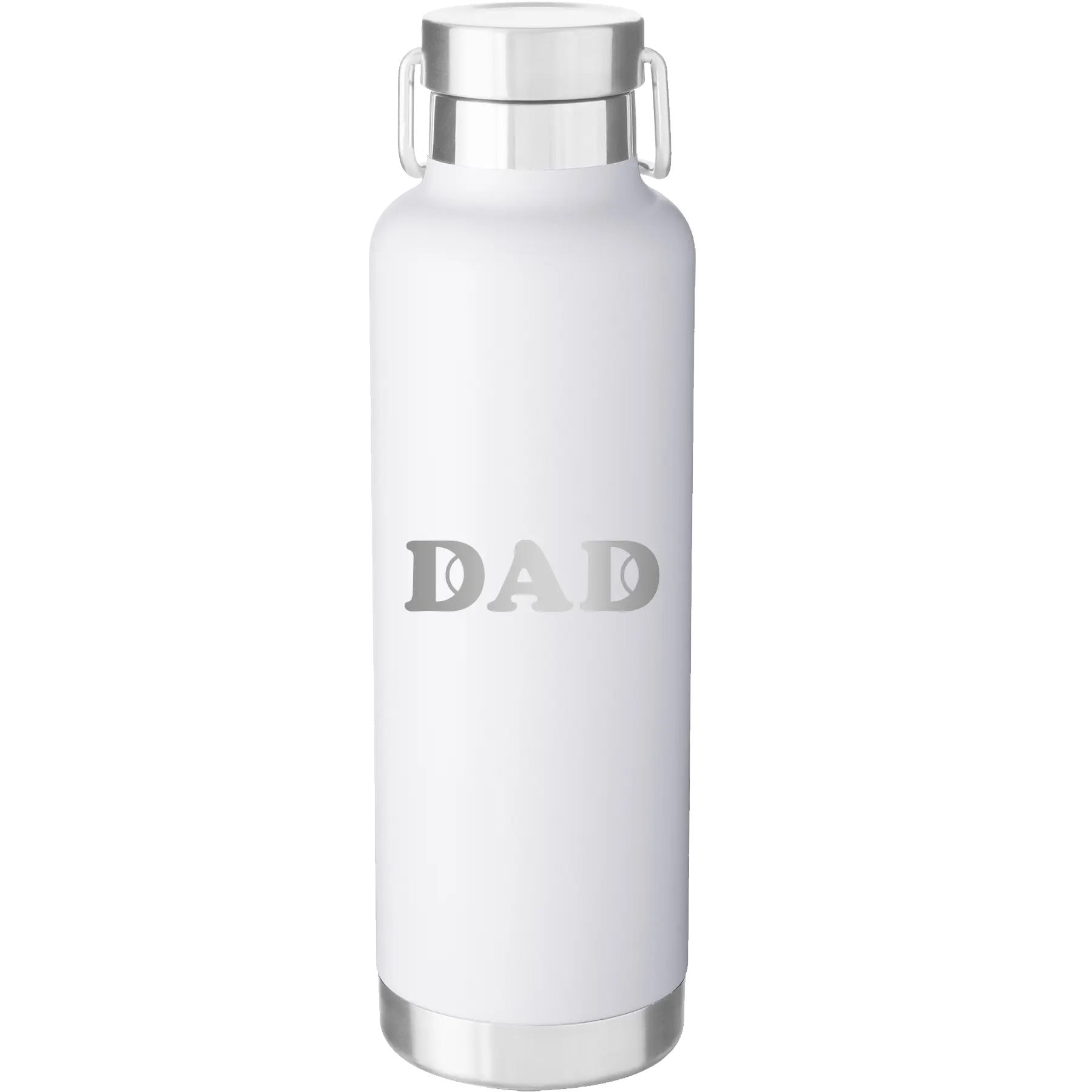 Laser etched white 24 oz vacuum insulated water bottle with 'Tennis Dad' design