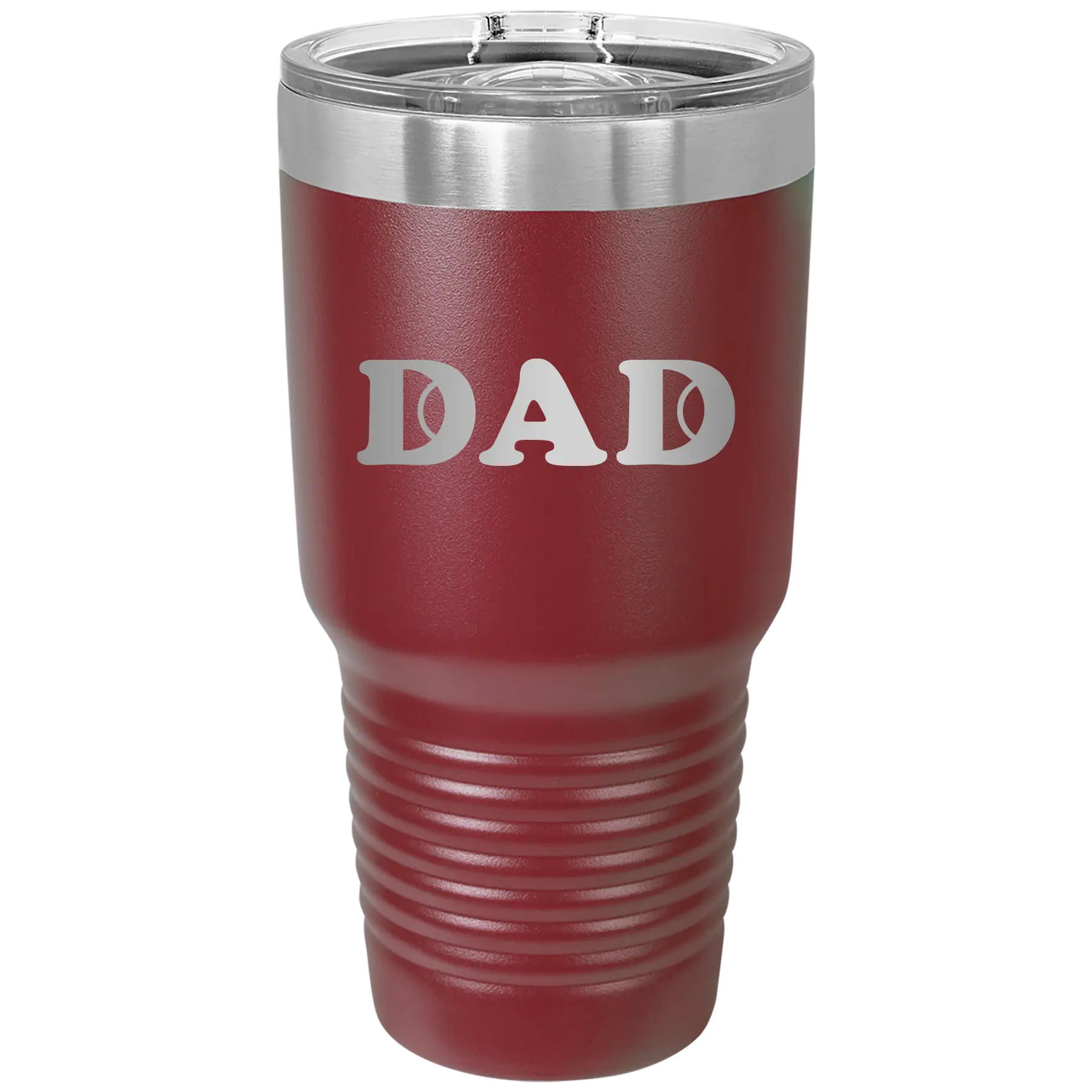 Laser etched maroon 30 oz vacuum insulated tumbler with 'Tennis Dad' design