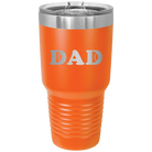 Laser etched orange 30 oz vacuum insulated tumbler with 'Tennis Dad' design