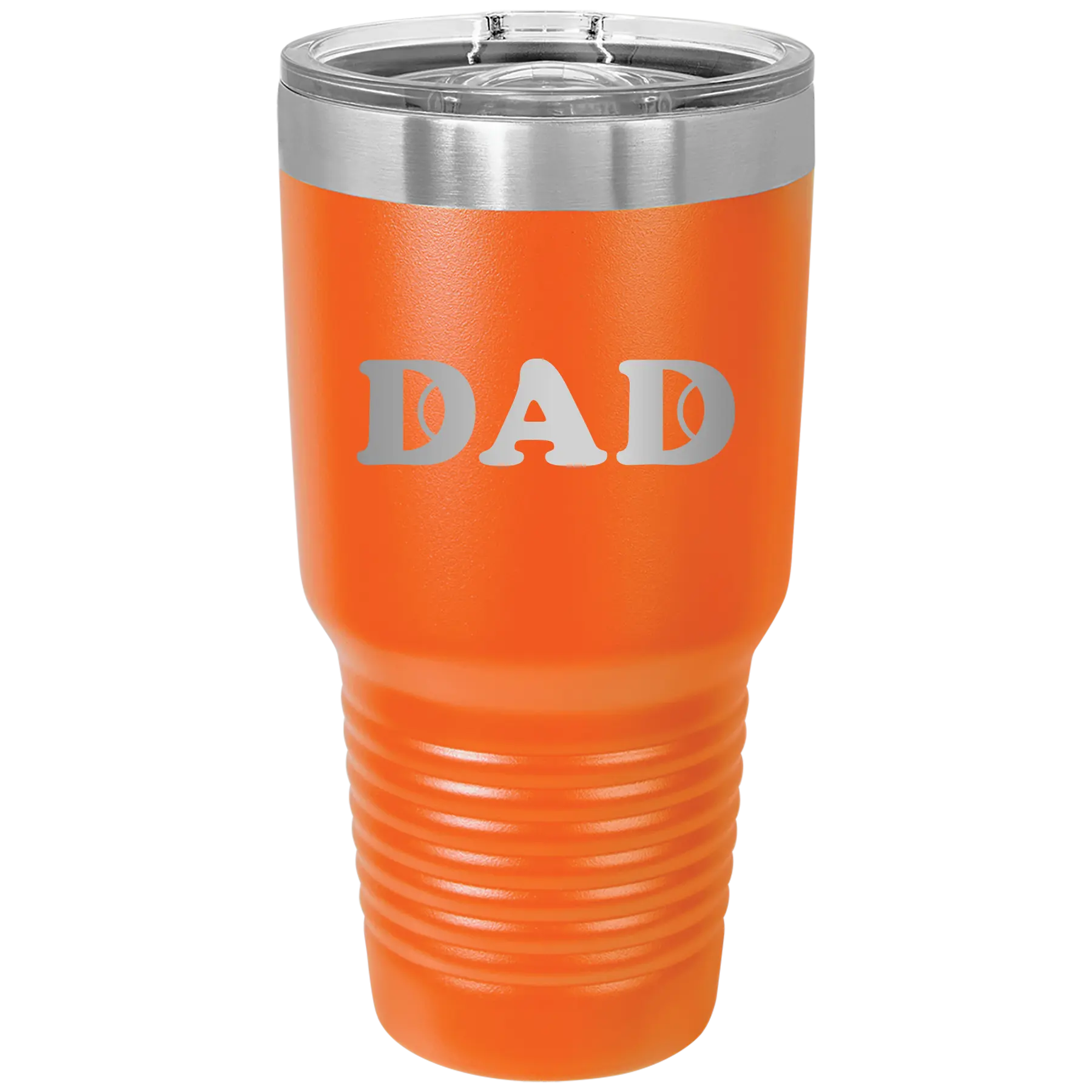 Laser etched orange 30 oz vacuum insulated tumbler with 'Tennis Dad' design