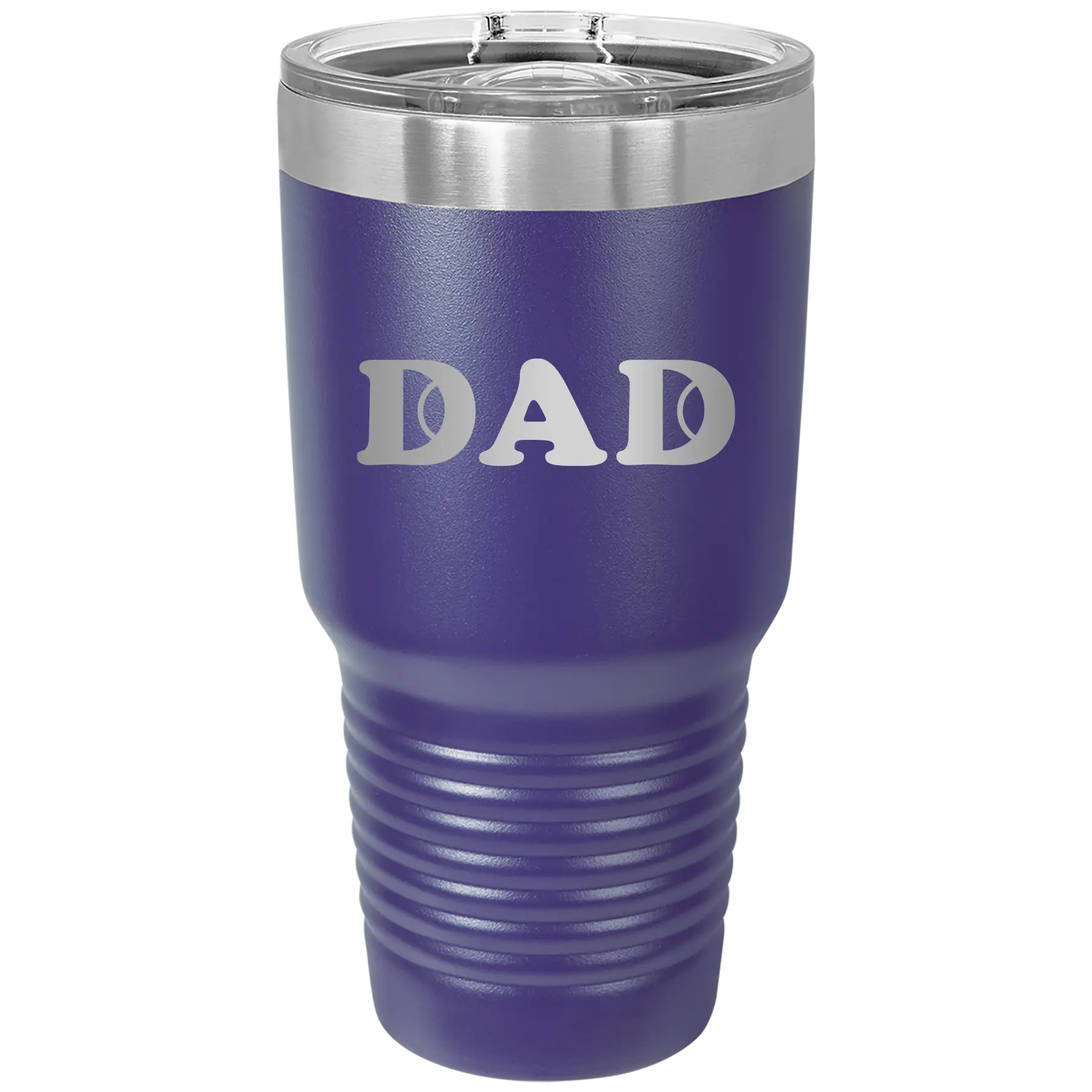 Laser etched purple 30 oz vacuum insulated tumbler with 'Tennis Dad' design
