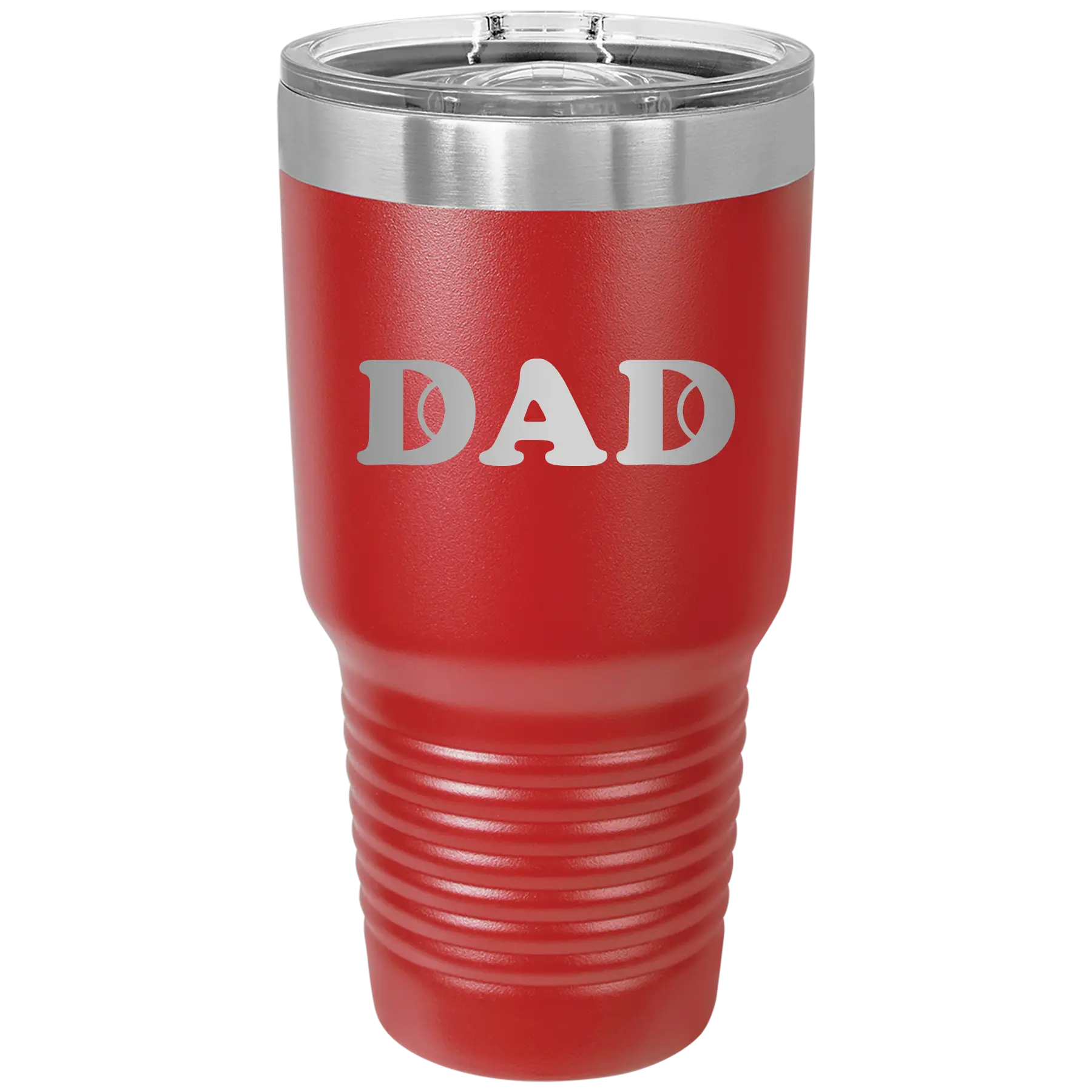 Laser etched red 30 oz vacuum insulated tumbler with 'Tennis Dad' design