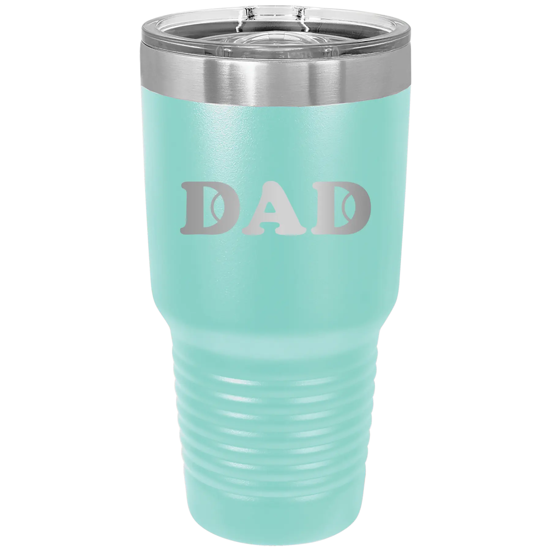 Laser etched teal 30 oz vacuum insulated tumbler with 'Tennis Dad' design