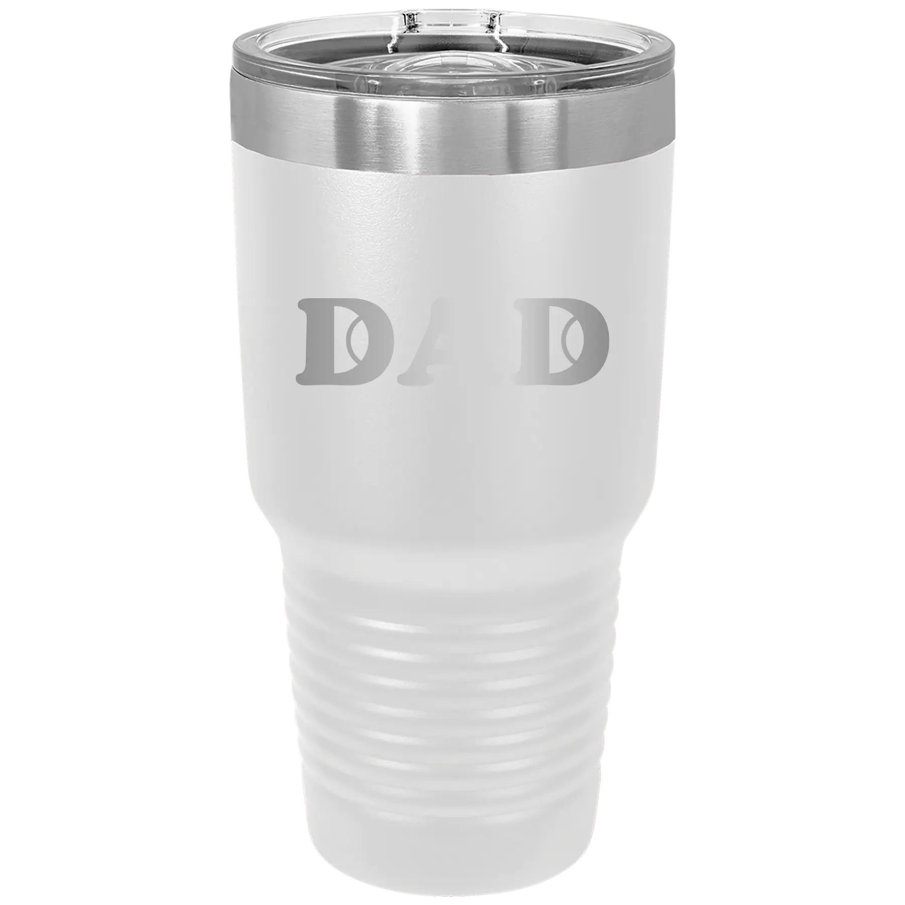 Laser etched white 30 oz vacuum insulated tumbler with 'Tennis Dad' design