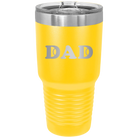 Laser etched yellow 30 oz vacuum insulated tumbler with 'Tennis Dad' design