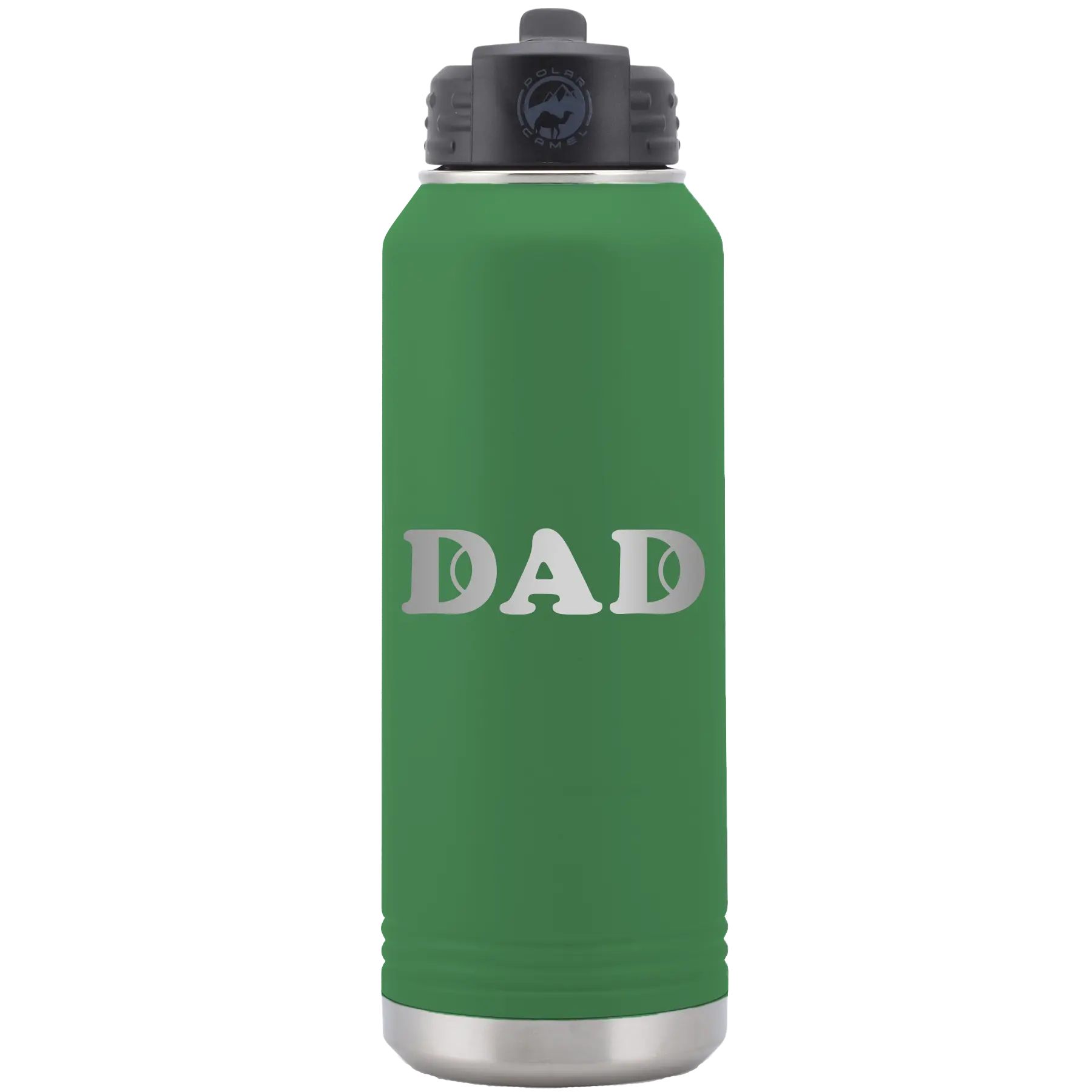 Laser etched green 32 oz vacuum insulated water bottle with 'Tennis Dad' design