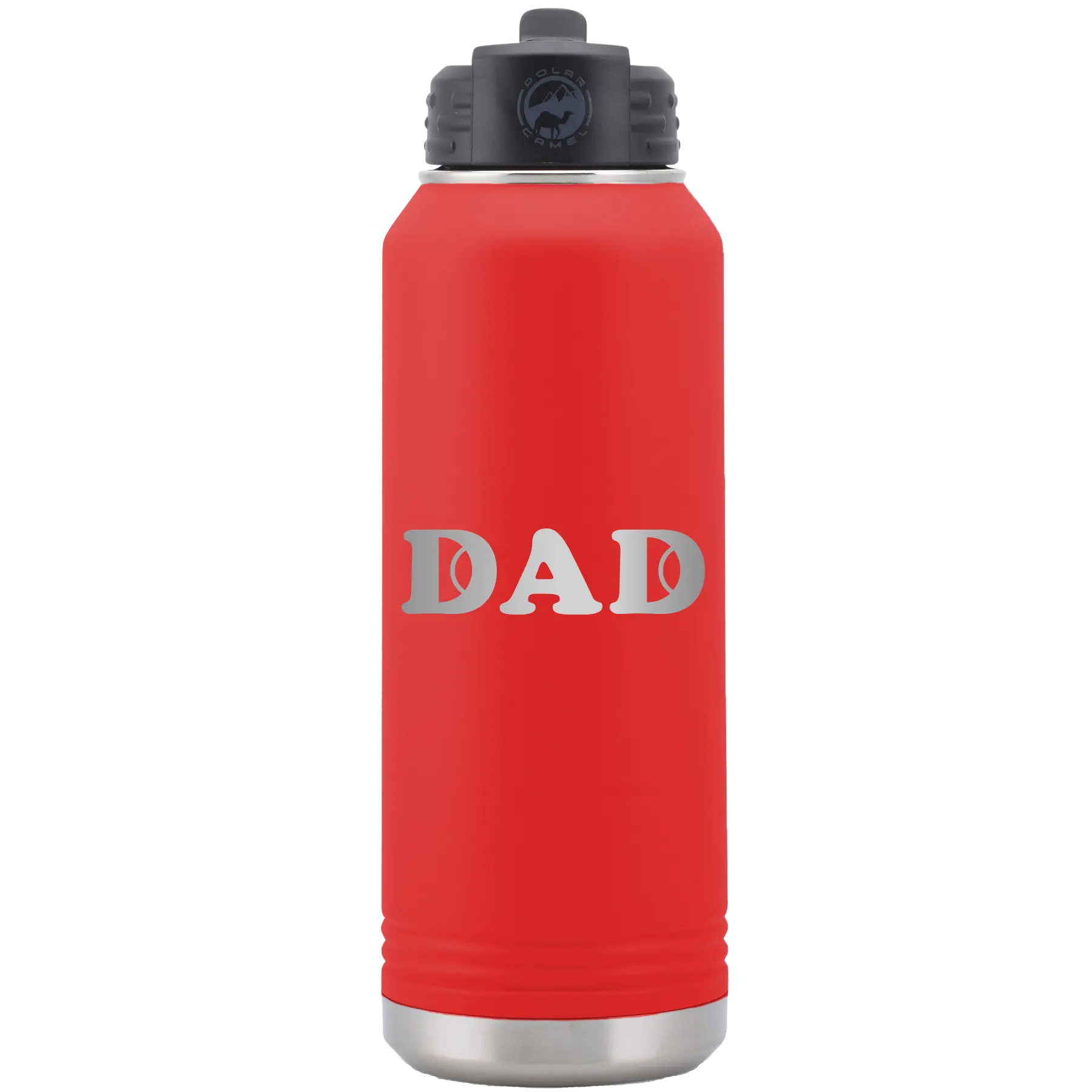 Laser etched red 32 oz vacuum insulated water bottle with 'Tennis Dad' design