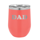 Laser etched coral 12 oz vacuum insulated wine cup with 'Tennis Dad' design