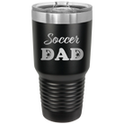 Laser etched black 30 oz vacuum insulated tumbler with 'Soccer Dad2' design
