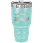 Laser etched teal 30 oz vacuum insulated tumbler with 'Soccer Dad2' design