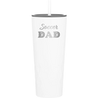 Laser etched white 20 oz vacuum insulated tumbler with 'Soccer Dad2' design