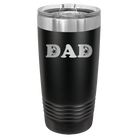 Laser etched black 20 oz vacuum insulated tumbler with 'Soccer Dad' design
