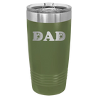 Laser etched olive green 20 oz vacuum insulated tumbler with 'Soccer Dad' design