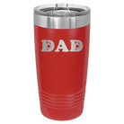 Laser etched red 20 oz vacuum insulated tumbler with 'Soccer Dad' design