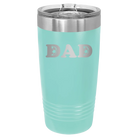 Laser etched teal 20 oz vacuum insulated tumbler with 'Soccer Dad' design
