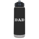 Laser etched black 20 oz vacuum insulated water bottle with 'Soccer Dad' design