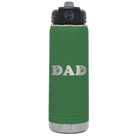 Laser etched green 20 oz vacuum insulated water bottle with 'Soccer Dad' design