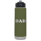 Laser etched olive green 20 oz vacuum insulated water bottle with 'Soccer Dad' design