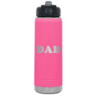 Laser etched pink 20 oz vacuum insulated water bottle with 'Soccer Dad' design