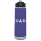 Laser etched purple 20 oz vacuum insulated water bottle with 'Soccer Dad' design