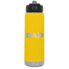Laser etched yellow 20 oz vacuum insulated water bottle with 'Soccer Dad' design
