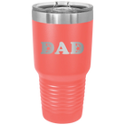 Laser etched coral 30 oz vacuum insulated tumbler with 'Soccer Dad' design