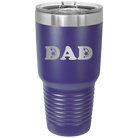 Laser etched purple 30 oz vacuum insulated tumbler with 'Soccer Dad' design