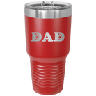 Laser etched red 30 oz vacuum insulated tumbler with 'Soccer Dad' design