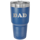 Laser etched royal blue 30 oz vacuum insulated tumbler with 'Soccer Dad' design