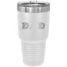 Laser etched white 30 oz vacuum insulated tumbler with 'Soccer Dad' design