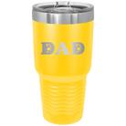 Laser etched yellow 30 oz vacuum insulated tumbler with 'Soccer Dad' design