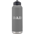 Laser etched dark gray 32 oz vacuum insulated water bottle with 'Soccer Dad' design