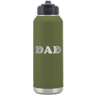 Laser etched olive green 32 oz vacuum insulated water bottle with 'Soccer Dad' design