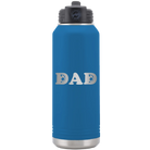 Laser etched royal blue 32 oz vacuum insulated water bottle with 'Soccer Dad' design
