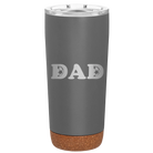 Laser etched storm gray 20 oz vacuum insulated tumbler with 'Soccer Dad' design