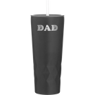 Laser etched black 20 oz vacuum insulated tumbler with 'Soccer Dad' design