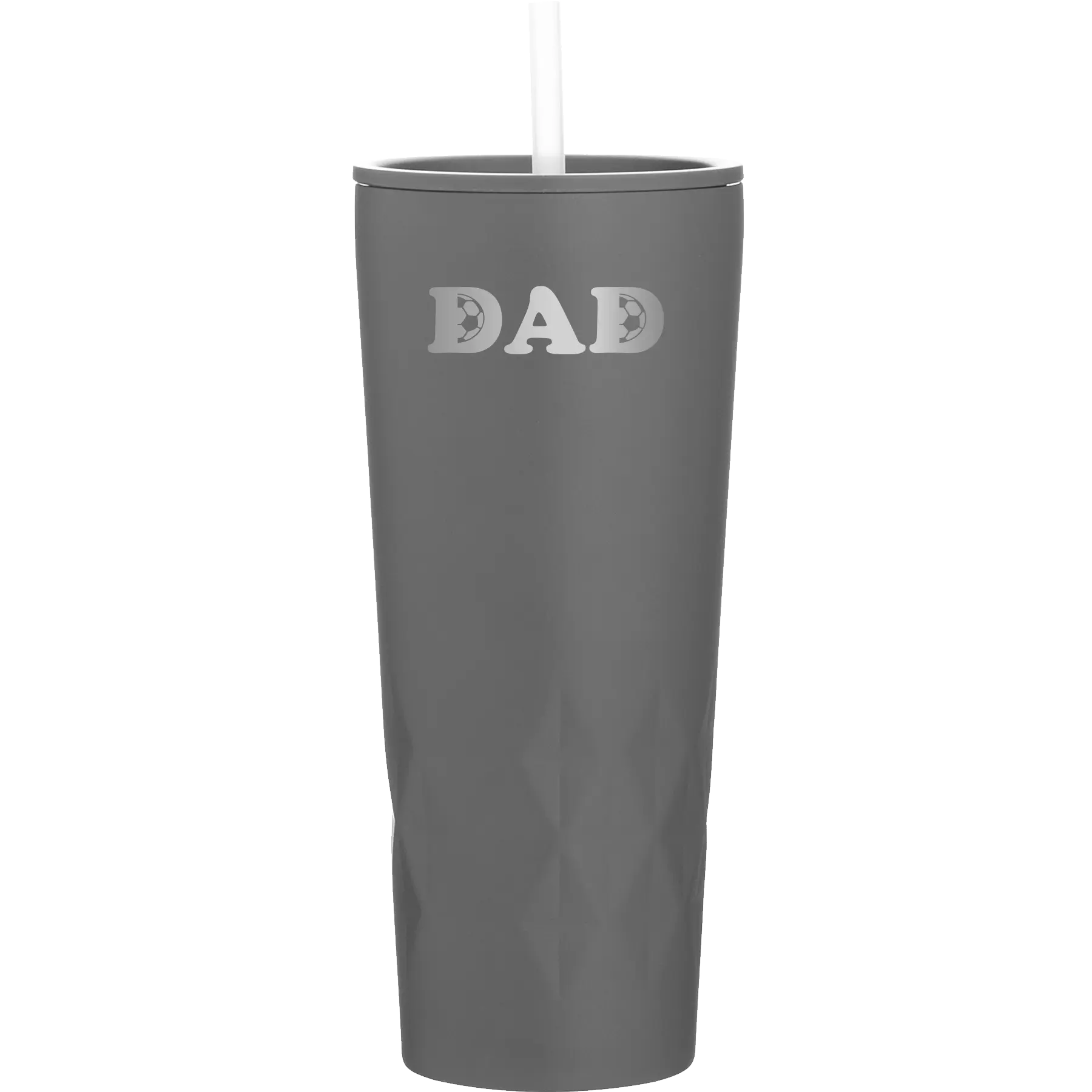 Laser etched slate 20 oz vacuum insulated tumbler with 'Soccer Dad' design