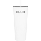 Laser etched white 20 oz vacuum insulated tumbler with 'Soccer Dad' design