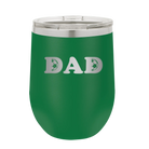 Laser etched green 12 oz vacuum insulated wine cup with 'Soccer Dad' design