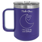 Personalized purple 15 oz vacuum insulated coffee mug with 'Love You To the Moon' design