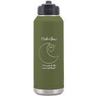 Personalized olive green 32 oz vacuum insulated water bottle with 'Love You To the Moon' design