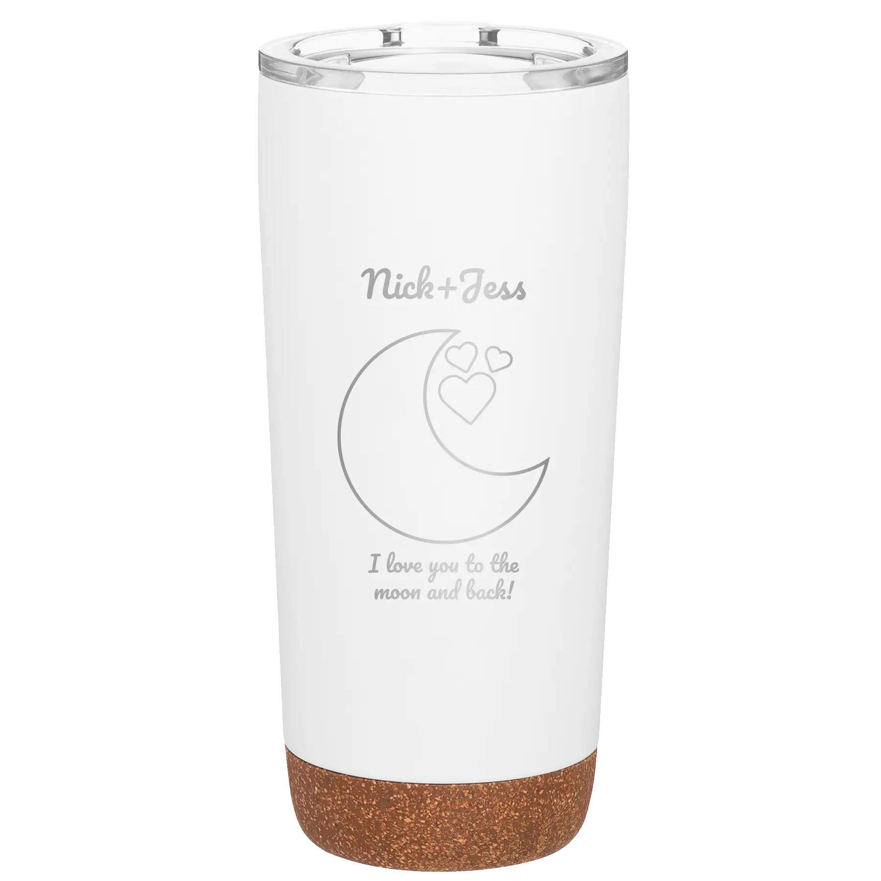 Personalized white 20 oz vacuum insulated tumbler with 'Love You To the Moon' design