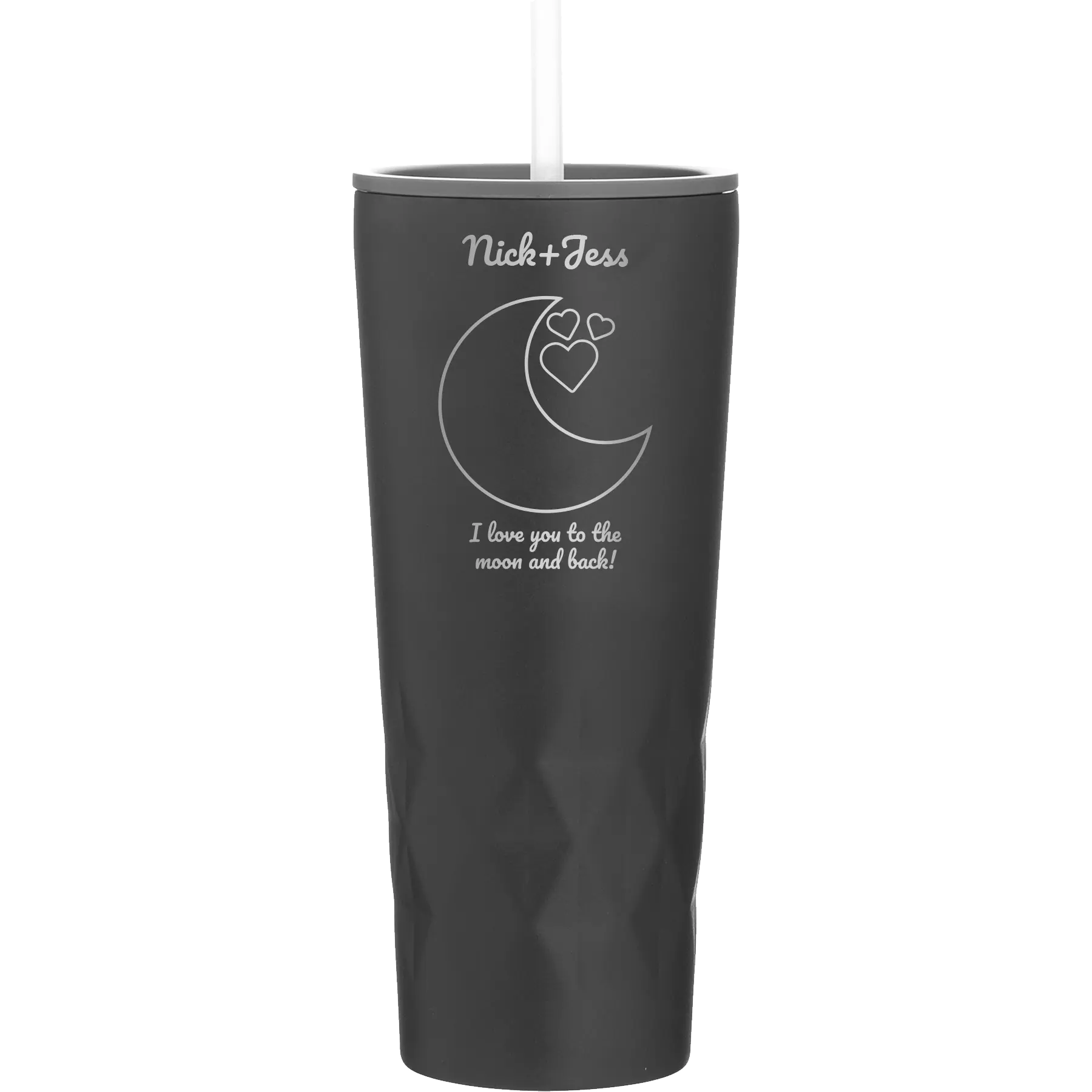 Personalized black 20 oz vacuum insulated tumbler with 'Love You To the Moon' design