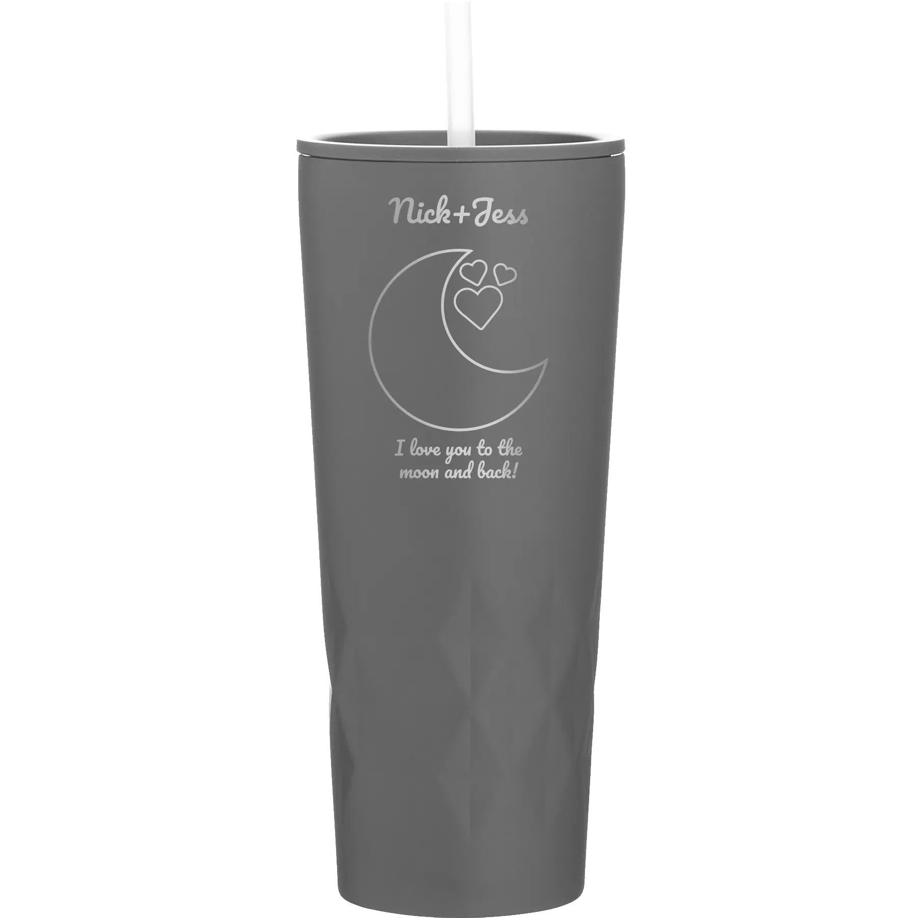Personalized slate 20 oz vacuum insulated tumbler with 'Love You To the Moon' design
