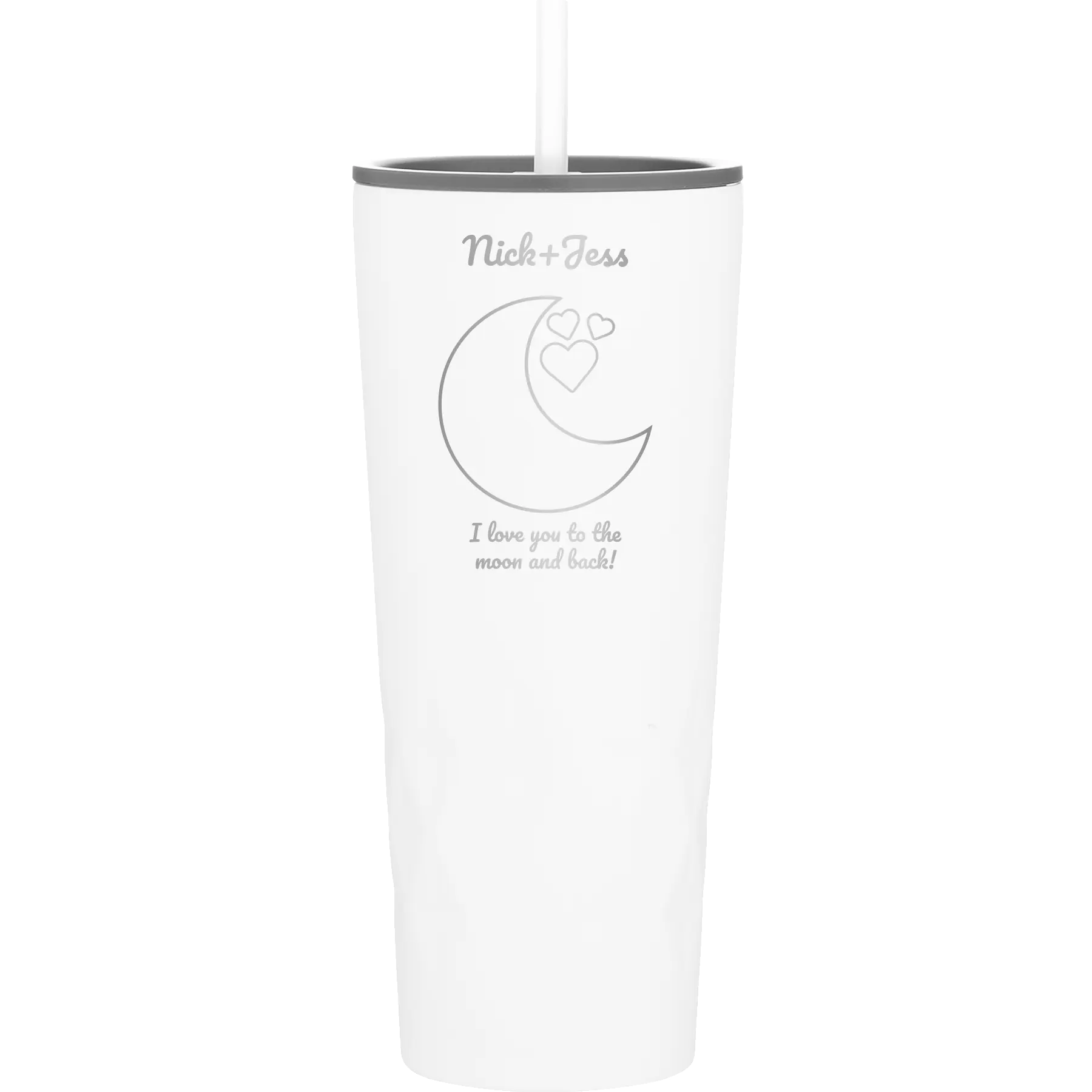 Personalized white 20 oz vacuum insulated tumbler with 'Love You To the Moon' design