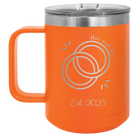 Personalized orange 15 oz vacuum insulated coffee mug with 'Mrs Mrs Est' design