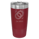 Personalized maroon 20 oz vacuum insulated tumbler with 'Mr Mrs Est' design